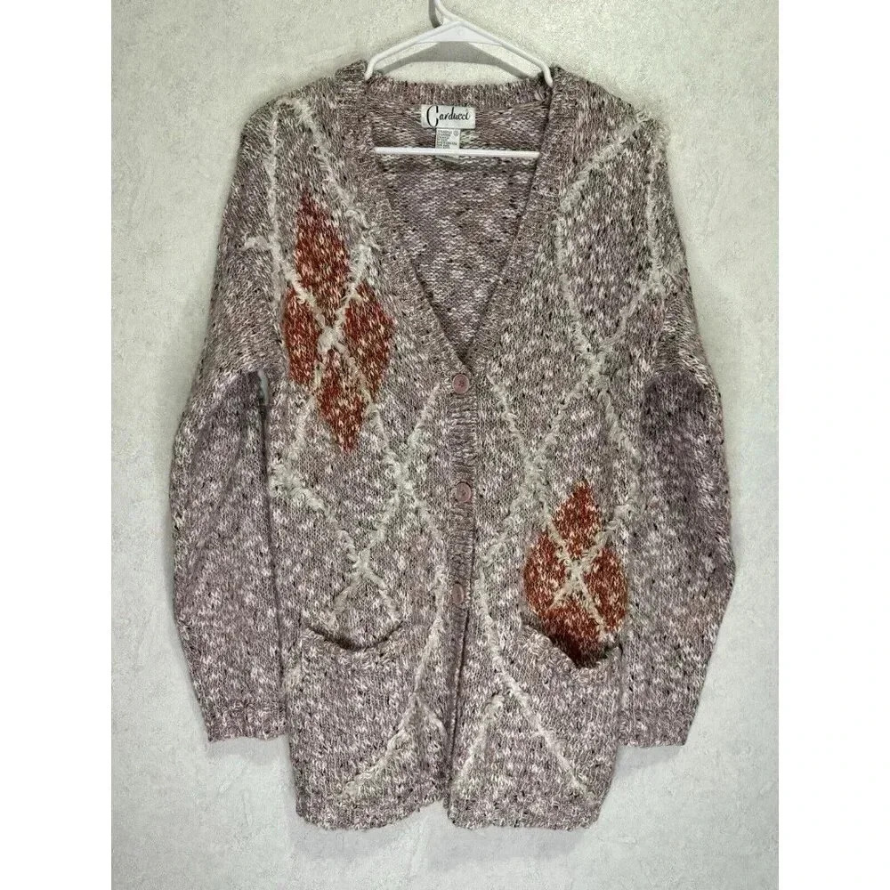 CARDUCCI Vintage Womens Pink Sweater Cardigan Mohair Blend Vneck Fringe SMALL